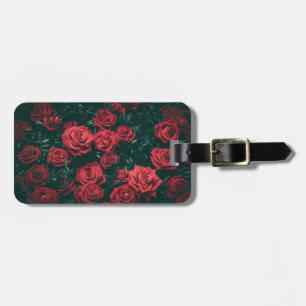 Moody Dark Red Roses Floral Pattern Background Luggage Tag