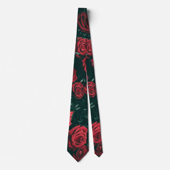 Moody Dark Red Roses Floral Pattern Background Tie (Front)