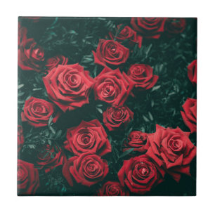 Moody Dark Red Roses Floral Pattern Background Tile
