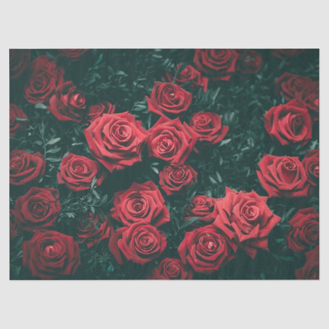 Moody Dark Red Roses Floral Pattern Background Tissue Paper (Front)