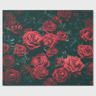 Moody Dark Red Roses Floral Pattern Background Wrapping Paper