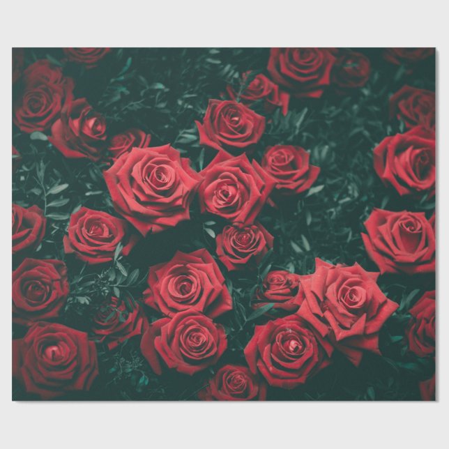 Moody Dark Red Roses Floral Pattern Background Wrapping Paper (Flat)