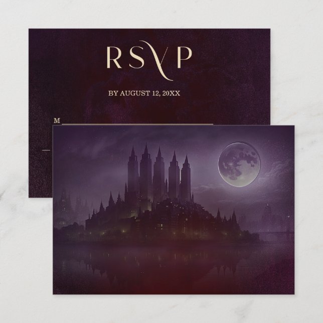 Moody Dark Romance Burgundy Velvet Wedding RSVP Card (Front/Back)