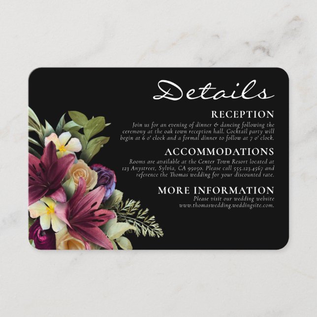 Moody Dark Romantic Floral Elegant Wedding Enclosure Card (Front)