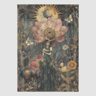Moody Dark Rustic Fantasy Garden Girl Decoupage  Tissue Paper