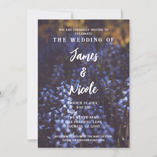 Moody Dark Rustic Purple Flower Field Wedding Invitation (Front)