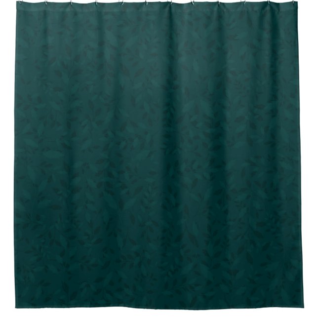 Moody Dark Teal Botanical Leaf Seamless Pattern Shower Curtain (Front)