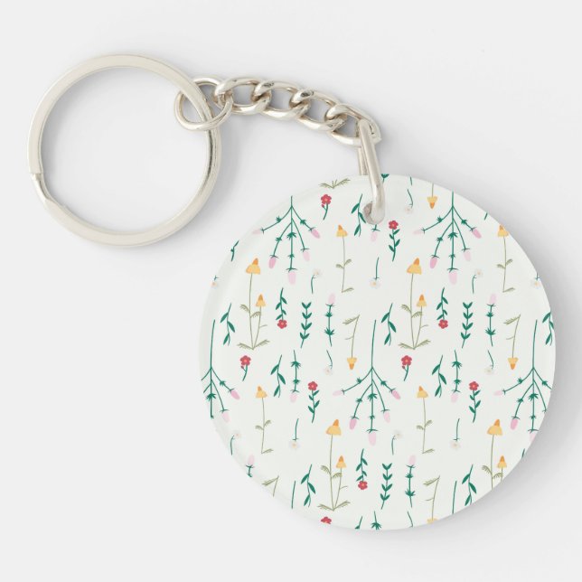 Moody Dark Victorian Botanical Floral Pattern Key Ring (Front)