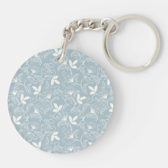 Moody Dark Victorian Botanical Floral Pattern Key Ring (Back)
