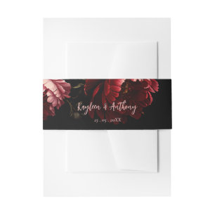 Moody dark vintage flowers wedding invitation belly band