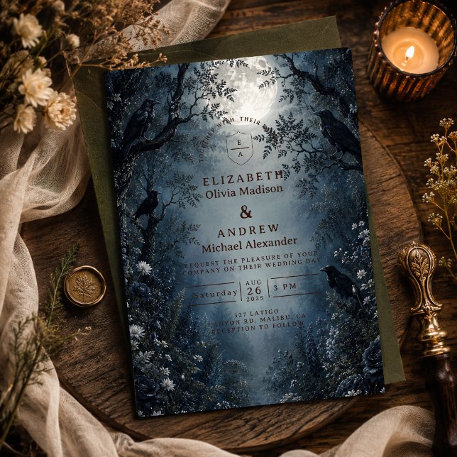 Moody Dark Woodland Wedding Invitation (Creator Uploaded)