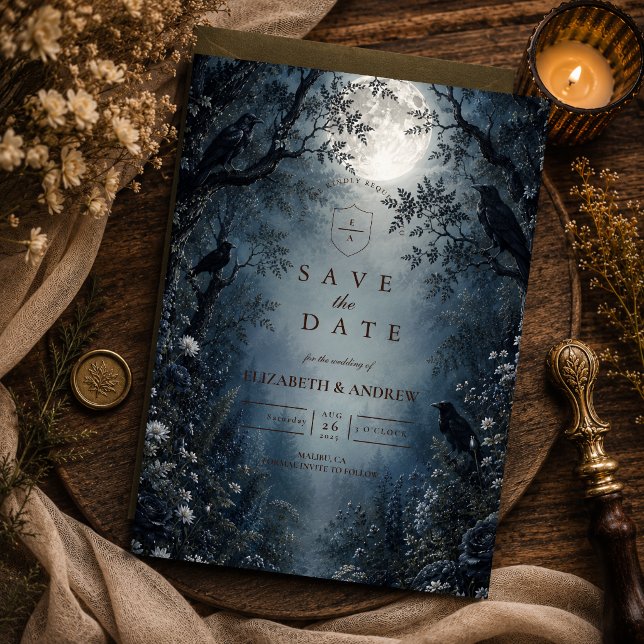 Moody Dark Woodland Wedding Save The Date (Creator Uploaded)
