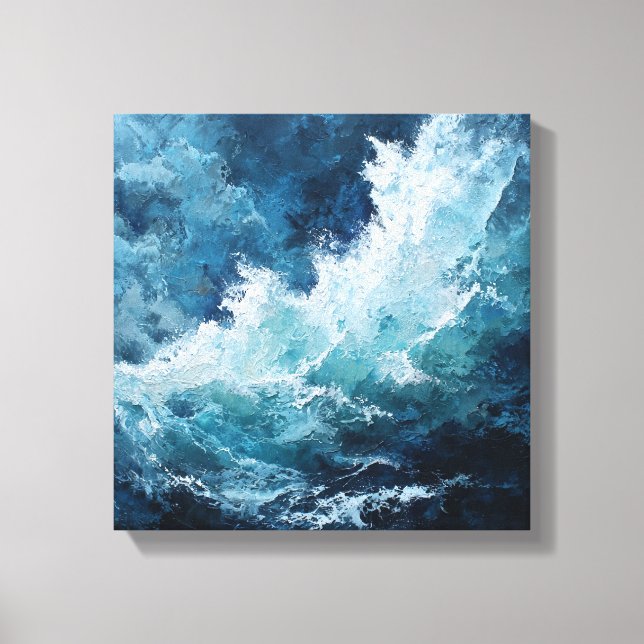 Moody Deep Blue Sea | Expressionist Impasto Wave  Canvas Print (Front)