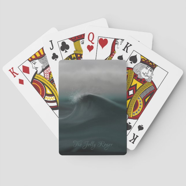 Moody deep green wave in storm playing cards (Back)