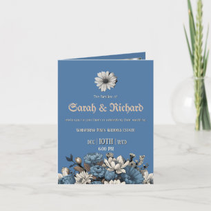 Moody Denim & Navy Floral Custom Photo Wedding  Invitation