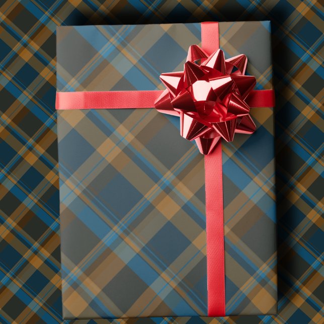 Moody Diagonal Navy, Brown and Copper Tartan Plaid Wrapping Paper (Creator Uploaded)