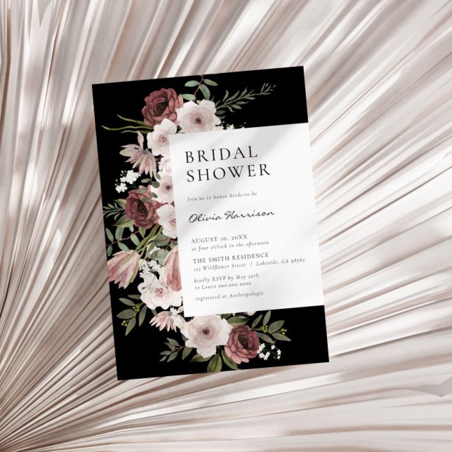 Moody Dusty Rose Floral Bridal Shower Invitation (Creator Uploaded)