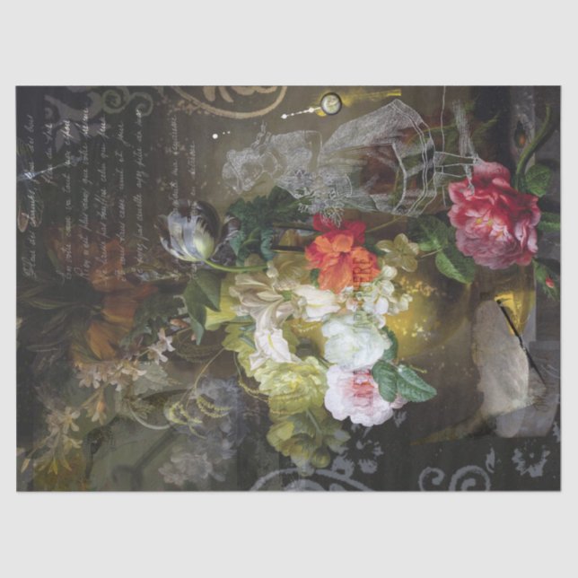 Moody Dutch Floral | French Ephemera Decoupage Tissue Paper (Front)