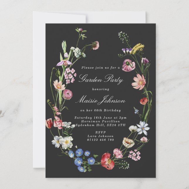 Moody Dutch Floral Wreath Garden Party Birthday Invitation (Front)