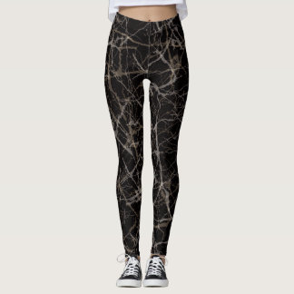 Moody Elegant Black Marble & Stone Texture  Leggings