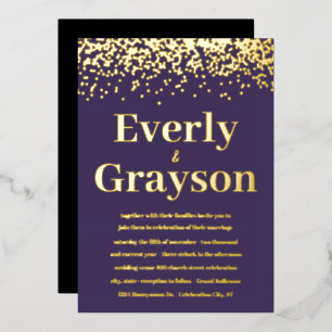 Moody Elegant Confetti Purple and Gold Wedding