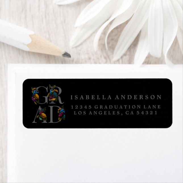 MOODY ELEGANT FLORAL GRAD RETURN ADDRESS LABELS (Insitu)