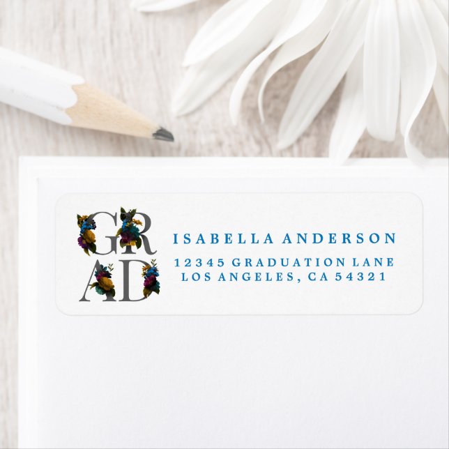 MOODY ELEGANT FLORAL GRAD RETURN ADDRESS LABELS (Insitu)