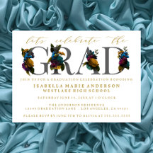 MOODY ELEGANT FLORAL GRADUATION PARTY INVITATION