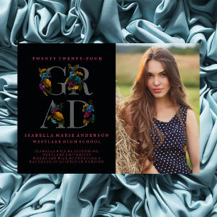 MOODY ELEGANT FLORAL PHOTO GRADUATION ANNOUNCEMENT