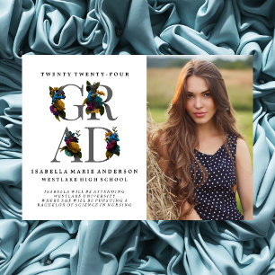 MOODY ELEGANT FLORAL PHOTO GRADUATION ANNOUNCEMENT