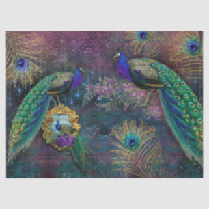 Moody Elegant Peacock Feather Glitter Decoupage Tissue Paper