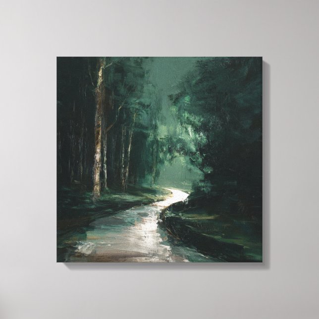 Moody Emerald Forest Path Oil Painting Canvas Art (Front)