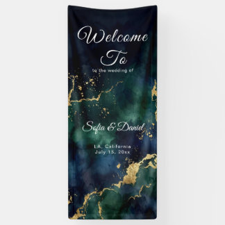 Moody Emerald Green Navy Blue Gold Foil Wedding Banner