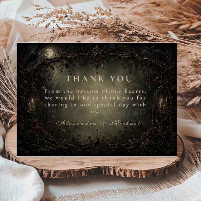 Moody Enchanted Goth Forest Wedding Thank You Card (Creator Uploaded)
