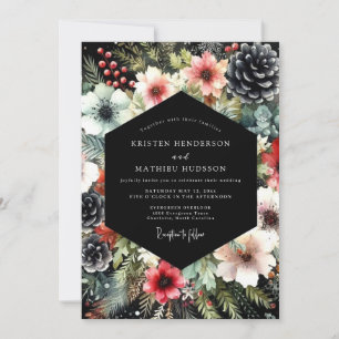 Moody Evergreen Floral Wedding Invitation