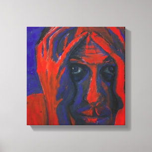Moody Expressionist Portrait Red and Blue Emotiona Canvas Print