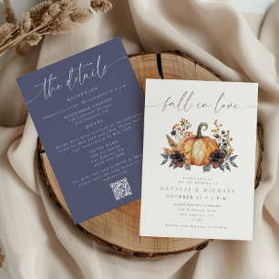 Moody Fall Floral All in One QR Code Wedding Invitation