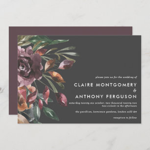 Moody Fall Floral Burst Watercolor Wedding Invitation
