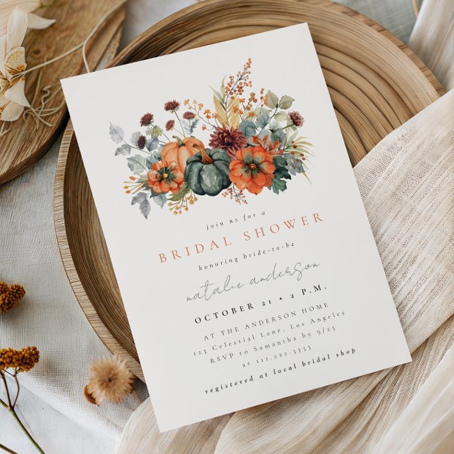 Moody Fall Floral Pumpkin Bridal Shower Invitation (Creator Uploaded)