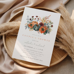 Moody Fall Floral Pumpkin Couple's Shower Invitation
