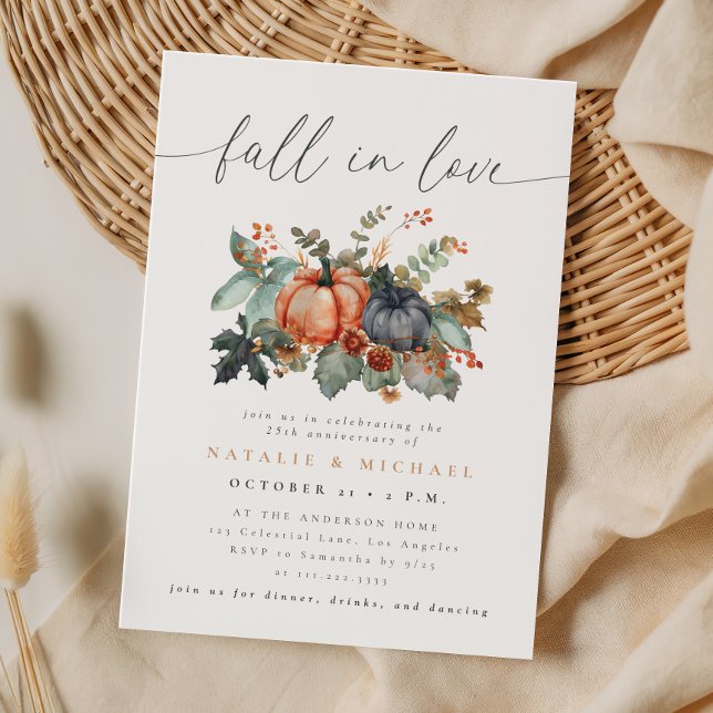 Moody Fall Floral Pumpkin Wedding Anniversary Invitation (Creator Uploaded)
