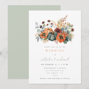 Moody Fall Floral Pumpkin Wedding Invitation