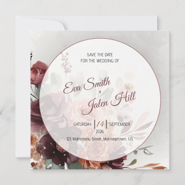 Moody Fall Floral Save the Date Card (Front)