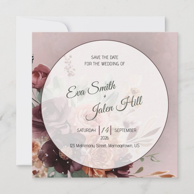 Moody Fall Floral Save the Date Card (Front)