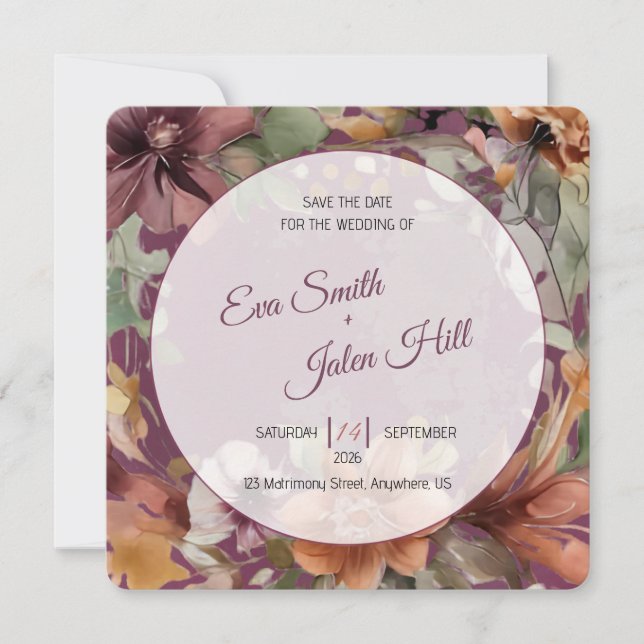 Moody Fall Floral Save the Date Invitation (Front)