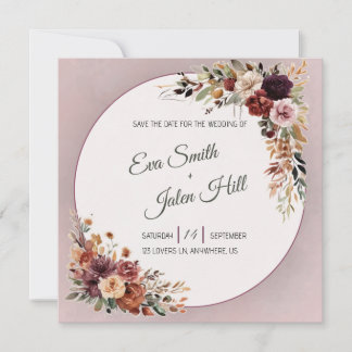  Moody Fall Floral Square Save the Date Card