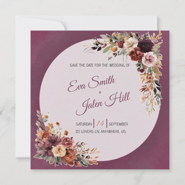 Moody Fall Floral Square Save the Date Card (Front)