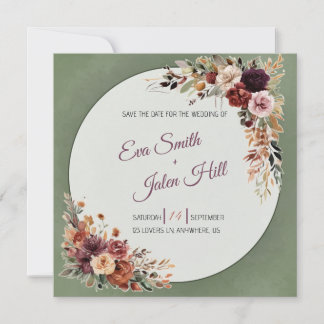 Moody Fall Floral Square Save the Date Invitation 