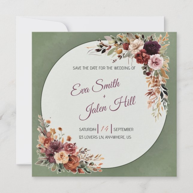 Moody Fall Floral Square Save the Date Invitation  (Front)