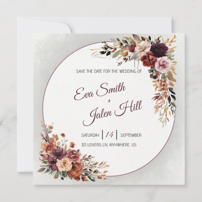 Moody Fall Floral Square Save the Date Invitation (Front)